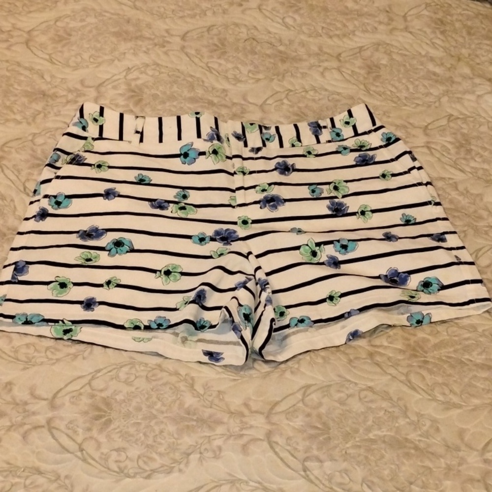 Elle Woman's White With Blue Stripes, Green & Blue Flowers, Size: 12